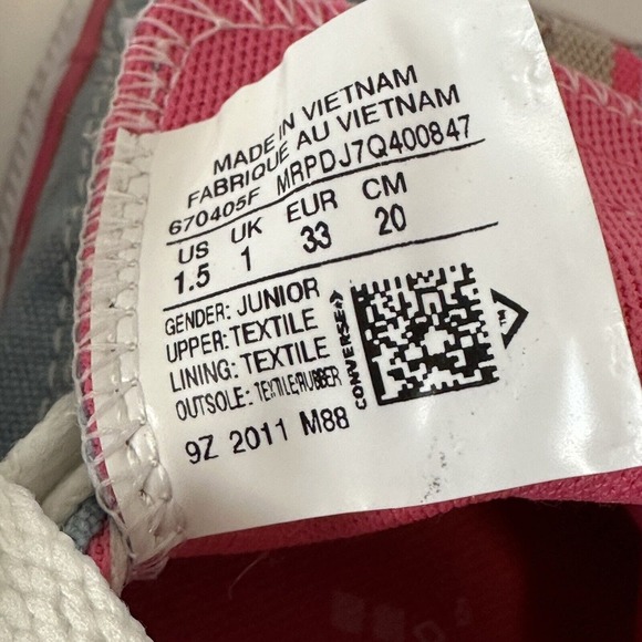 Converse Chuck Taylor, All Star Blue Pink Low Top Sneaker Girls Kids Size 1.5 Jr - Picture 2 of 14